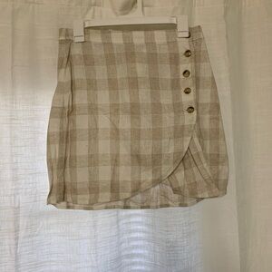 Madewell Beige Plaid Mini Skirt with Button Accents